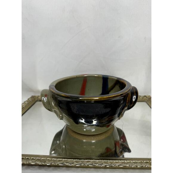 VintageHandmade Studio Pottery Bowl Double Handle Artist Signed - Picture 5 of 10